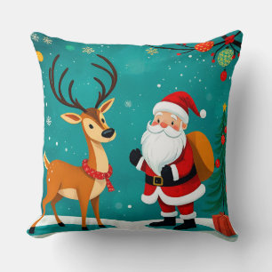 Cojín Decorativo Papá Noel festivo con renos