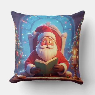 Cojín Decorativo Papá Noel leyendo un libro a la luz de una vela