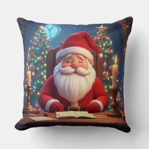 Cojín Decorativo Papá Noel leyendo un libro a la luz de una vela