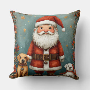 Cojín Decorativo Papá Noel lindo con perros en ambiente festivo