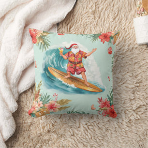 Cojín Decorativo Papá Noel Navidad en julio en el surfista de la pl