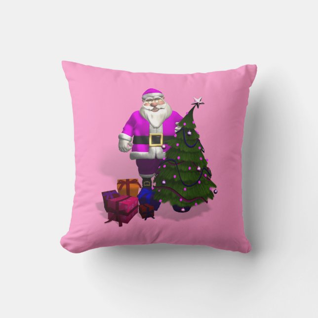 Cojín Decorativo Papá Noel Rosa y Morado (Anverso)