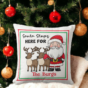 Cojín Decorativo Papá Noel se detiene aquí Familia Personalizada