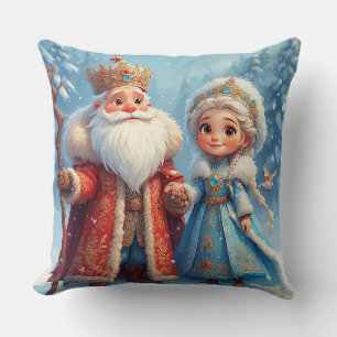 Cojín Decorativo Papá Noel y Doncella de Nieve celebrando la Navida