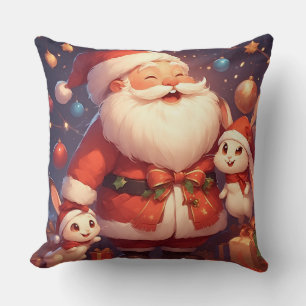 Cojín Decorativo Papá Noel y dos conejos alegres