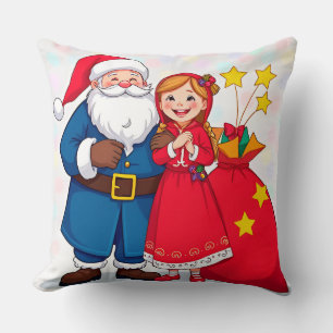 Cojín Decorativo Papá Noel y niña con una bolsa de regalos
