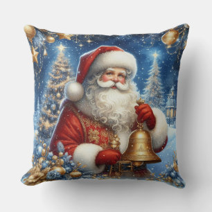 Cojín Decorativo Papá Noel y noche de Navidad estrellada.