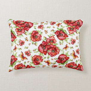Cojín Decorativo Papas rojas con follaje verde sobre fondo blanco