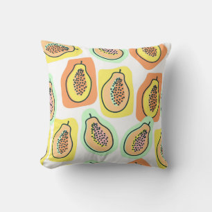 Cojín Decorativo Papaya dibujada a mano: Patrón de cosecha creativa