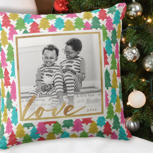 Cojín Decorativo Papel colorido foto de árboles de Navidad niños