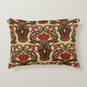 Cojín Decorativo Papel de flores de estilo Art Nouveau.