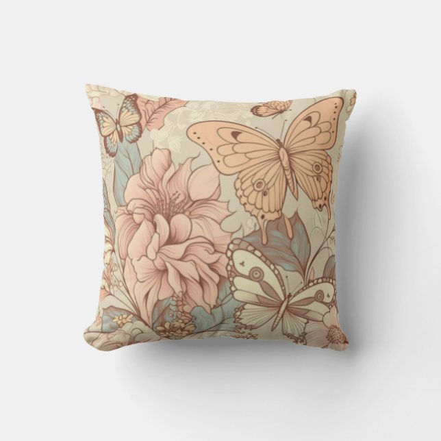 Cojín Decorativo Papel de mariposas y flores (Anverso)