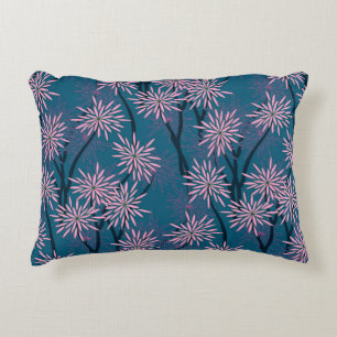 Cojín Decorativo Papel de pared floral: azul marino asiático, rosa.