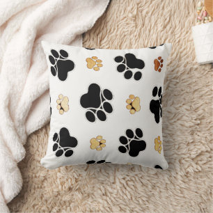 Cojín Decorativo Papel de perro canino negro y marrón impreso en bl