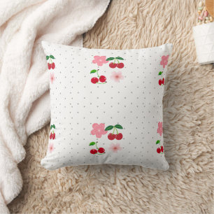 Cojín Decorativo Papel de regalo con patrón de cerezas y flores de
