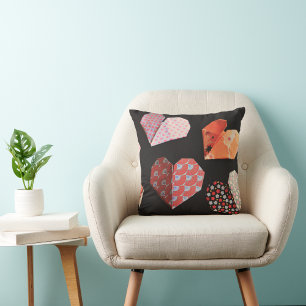 Cojín Decorativo Papel elegante Corazones negro Fondo de fondo almo