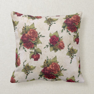 Cojín Decorativo Papel pintado antiguo del rosa rojo