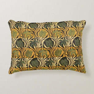 Cojín Decorativo Papel pintado vintage de tulipán y lirio dorado de