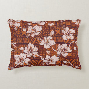 Cojín Decorativo Papel tapizado de flores de hibisco hawaiano de or