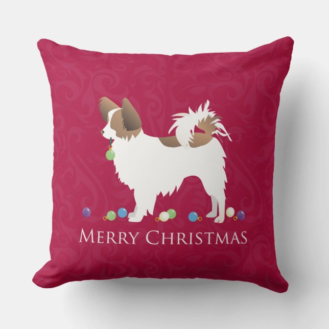 Cojín Decorativo Papillon Dog Merry Christmas Design (Anverso)