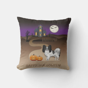 Cojín Decorativo Papilón negro y blanco y casa embrujada de Hallowe
