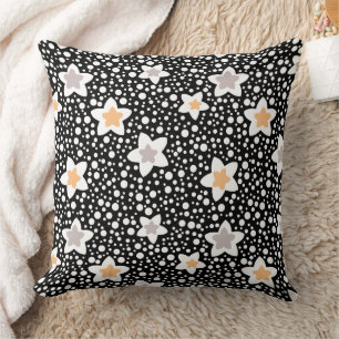 Cojín Decorativo Paquetes de polka negros y blancos retro con estre