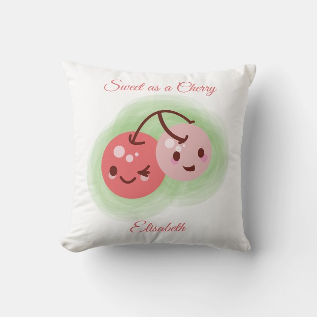 Cojín Decorativo Par de cerezas rosadas personalizadas (Anverso)