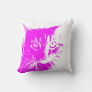 Cojín Decorativo para los amantes del gato morado y rosa sobre blan