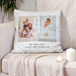 Cojín Decorativo Para Mamá | Cuadrícula fotográfica moderna de dos<br><div class="desc">Esta elegante y moderna almohada para tu mamá incluye dos de tus fotos personales favoritas,  con un lugar para tus nombres y mensajes sobre un fondo blanco limpio.</div>