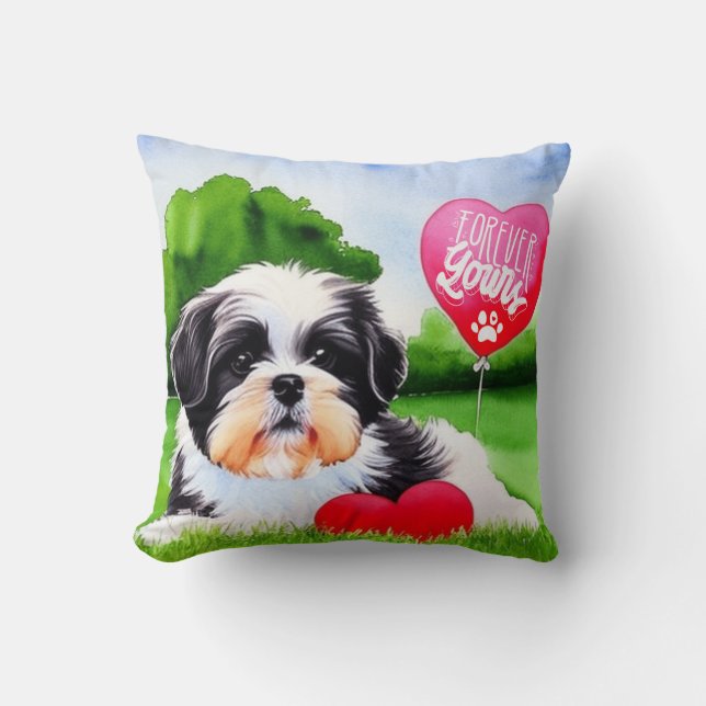 Cojín Decorativo Para siempre acuarela Shih Tzu (Anverso)