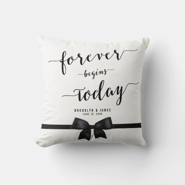 Cojín Decorativo Para siempre Negro Y Blanco Boda Pillows Black Bow (Anverso)