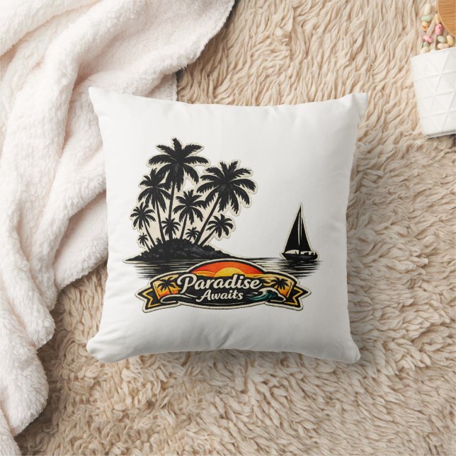 Cojín Decorativo 🏝️🌅 “Paradise Awaits” Tropical Pillow 🌴✨ (Manta)