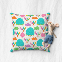 Cojín Decorativo Paraguas azules con nubes y gotas de lluvia