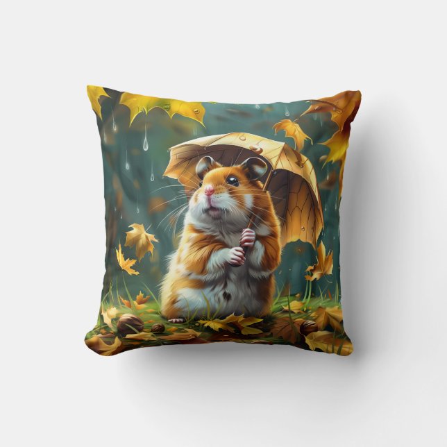 Cojín Decorativo Paraguas de Hamster y Leaf (Anverso)