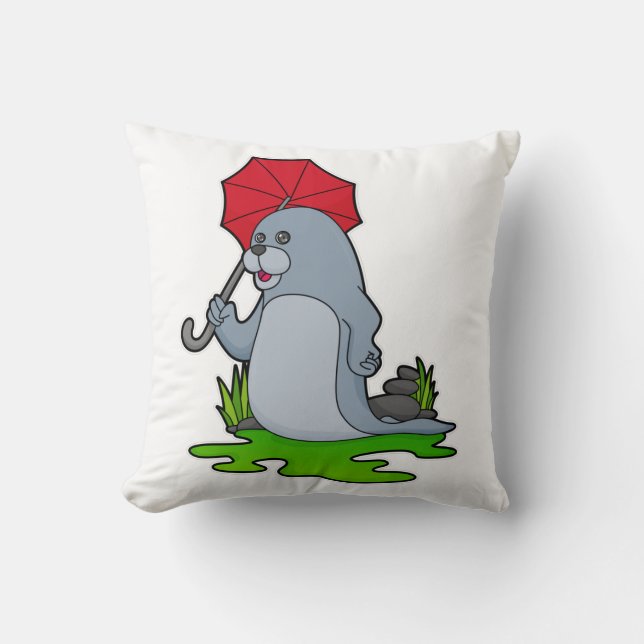 Cojín Decorativo Paraguas de lluvia de focas (Anverso)
