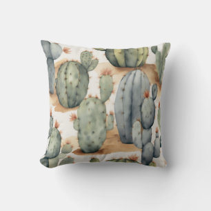 Cojín Decorativo Paraíso de la planta de Cactus acuarela