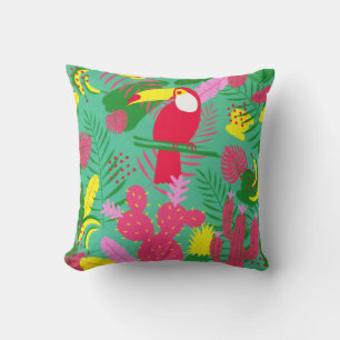 Cojín Decorativo Paraíso de la selva tropical silvestre acuarela