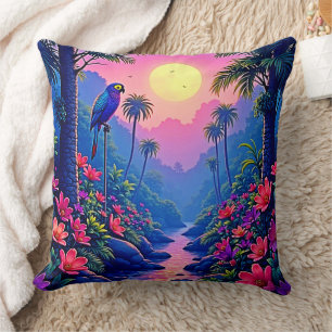 Cojín Decorativo Paraíso de loro azul de la luna selva