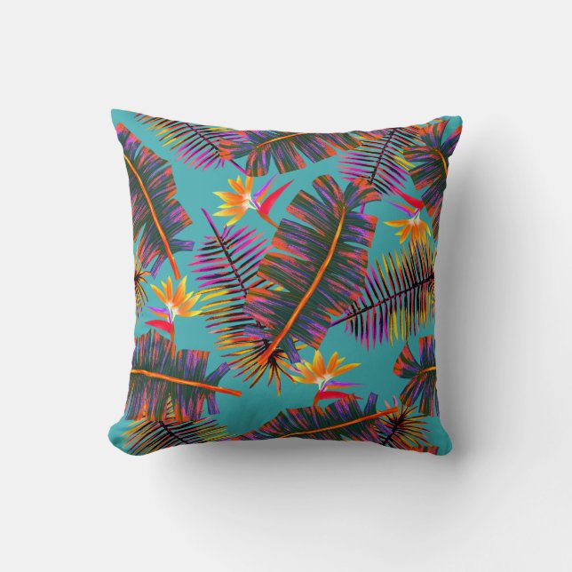 Cojín Decorativo Paraíso de Palma Teal (Anverso)