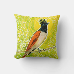 Cojín Decorativo Paraíso indio Flycatcher Amarillo tropical