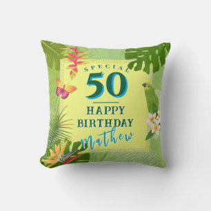 Cojín Decorativo Paraiso Tropical Cumpleaños Anual Verde