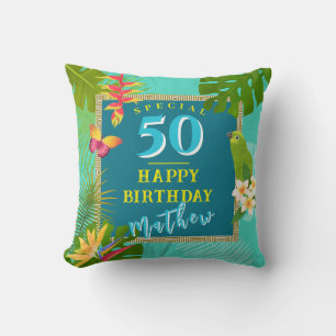 Cojín Decorativo Paraíso Tropical Cumpleaños Anual Verde Teal