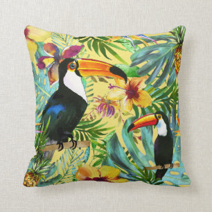 Cojín Decorativo Paraíso tropical moderno de Toucan con la piña d