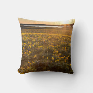 Cojín Decorativo Parcela de flores silvestres de Balsamroot de hoja