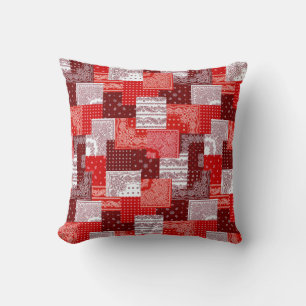 Cojín Decorativo Parche de bandana roja de patchwork de paisley pat