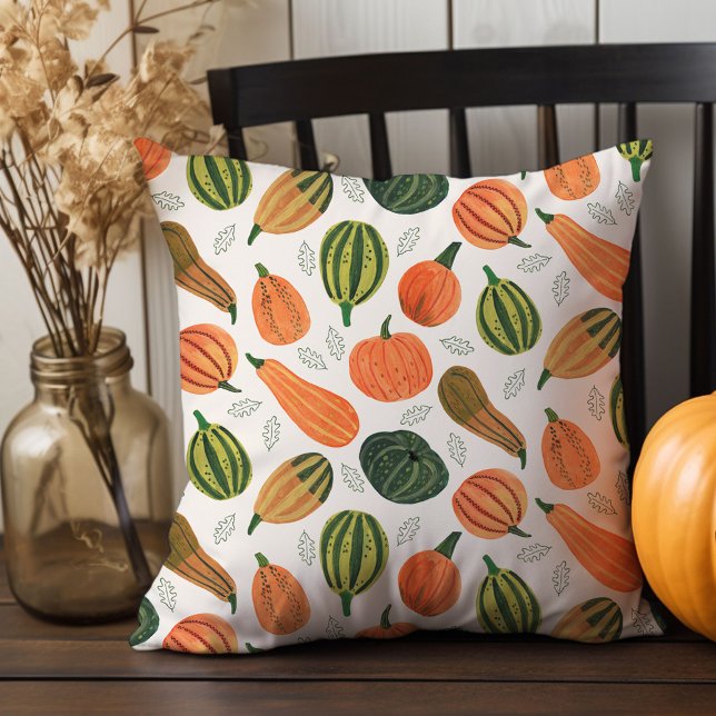 Cojín Decorativo Parche de calabaza de Acción de Gracias (Cute Rustic Thanksgiving pumpkin pattern Throw Pillow)