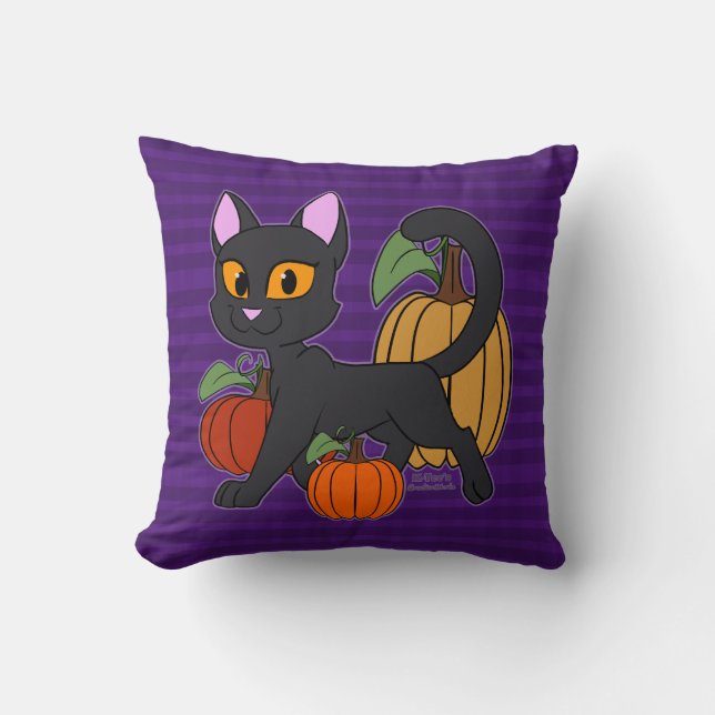 Cojín Decorativo Parche de calabaza Gato Kitty (Anverso)