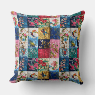 Cojín Decorativo Parche de kimono japonés vintage de apariencia bor