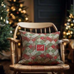Cojín Decorativo Parche de Navidad de la familia Monograma Verde Ro