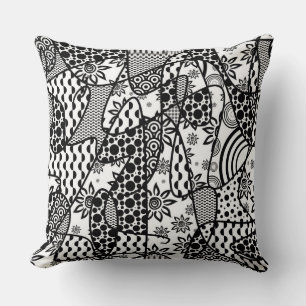 Cojín Decorativo Parche de patchwork de patrón blanco y negro 03